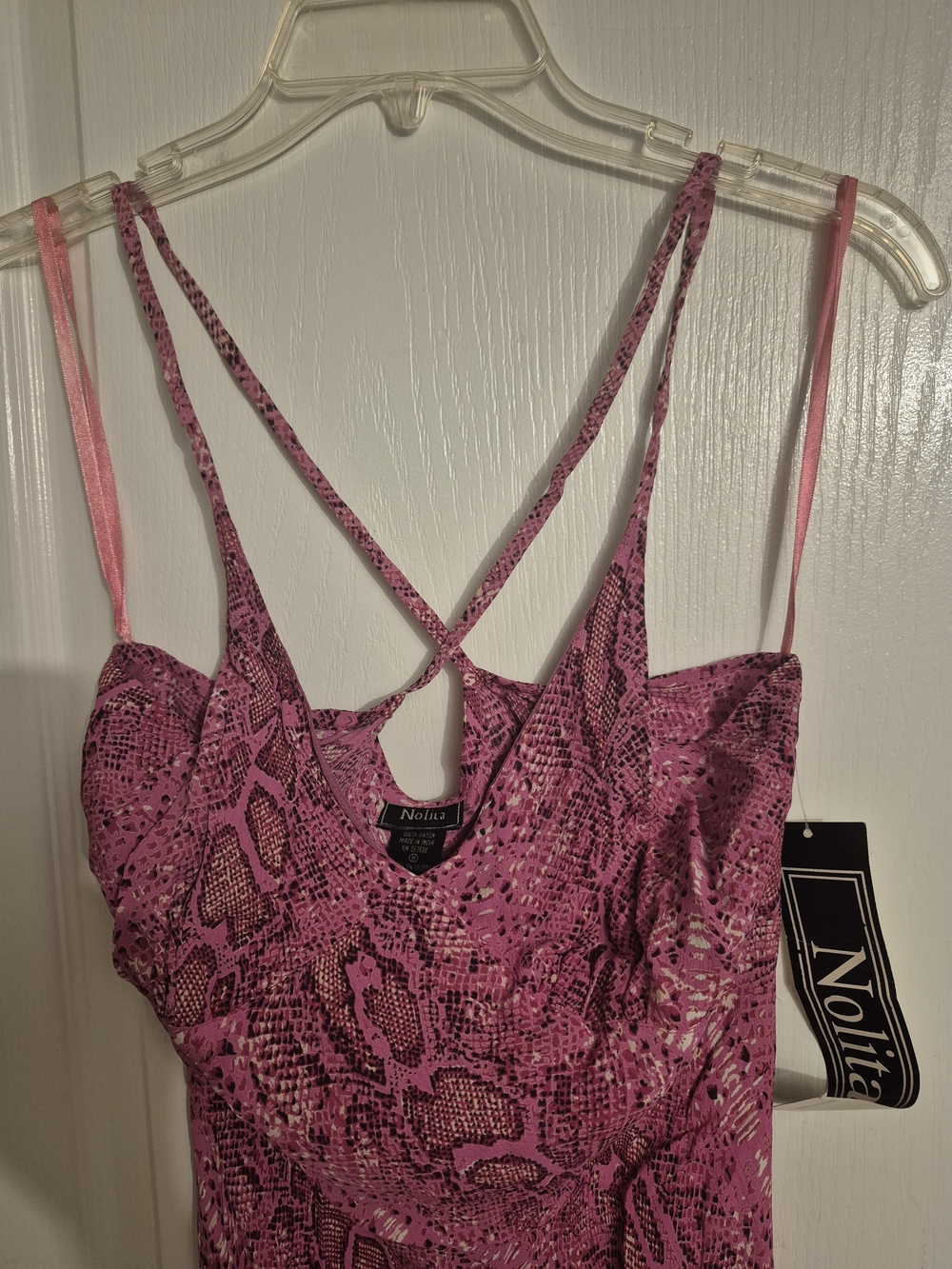 Fitted Pink Snake-Print Maxi Slip Dress - Picture 2 of 5